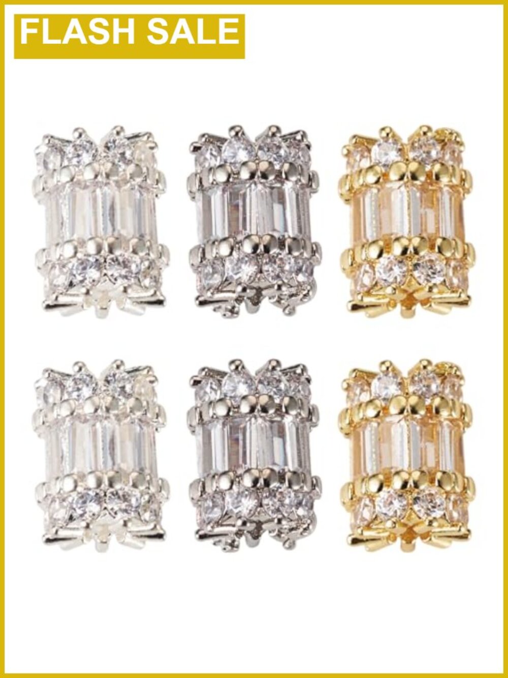 Cubic Zirconia Spacer Beads Brass Tube Column CZ Beads DIY Jewelry Making 6 Pcs